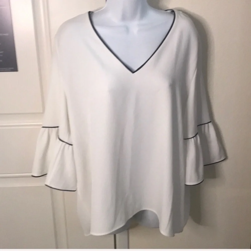 Calvin Klein statement sleeve vneck blouse XL